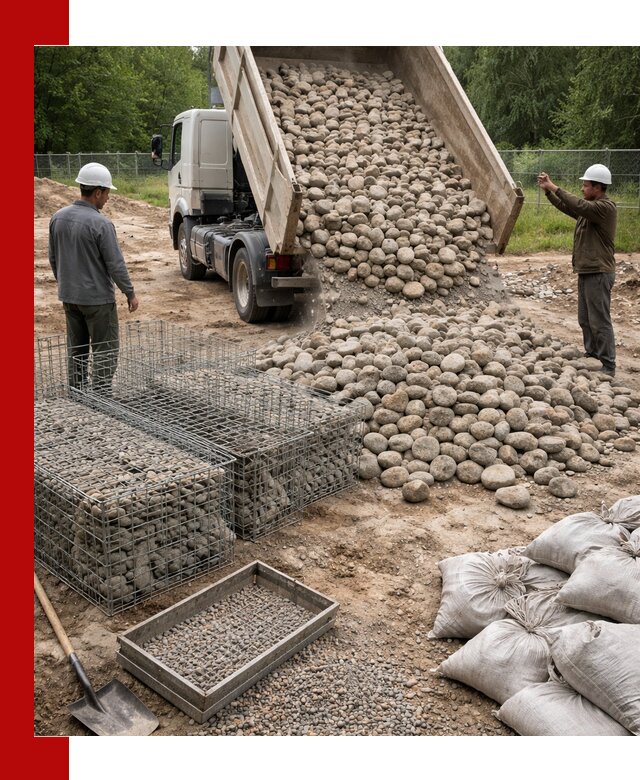 Камень для габионов фракция 70–151 в асбесте