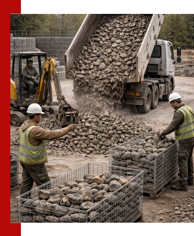 Камень для габионов фракция 100–201 в асбесте