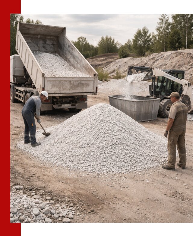 Доставка и продажа белой мраморной крошки в асбесте