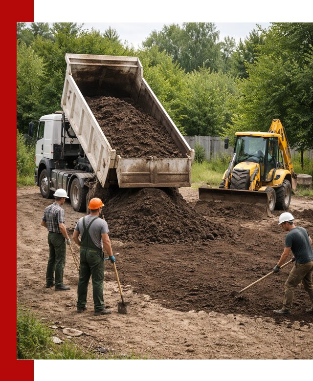 Доставка и укладка грунта для выравнивания участка в асбесте
