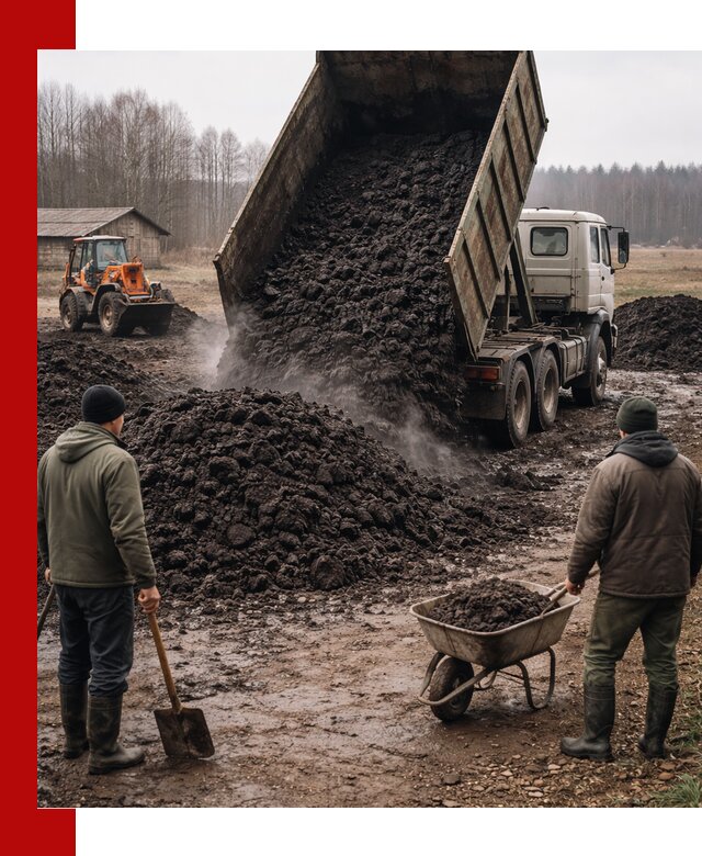 Доставка низинного торфа с разгрузкой и доставкой в асбесте