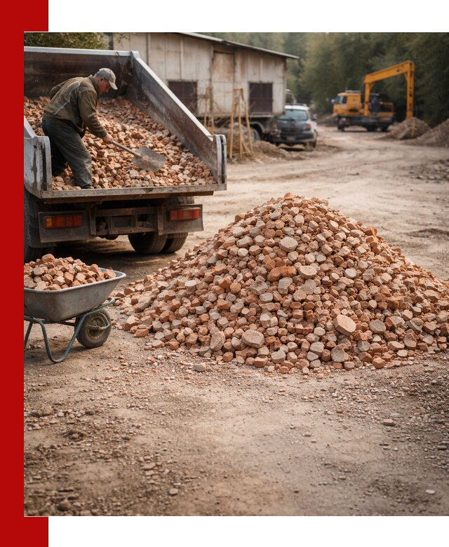 Доставка и подушка из боя кирпича с разгрузкой в асбесте