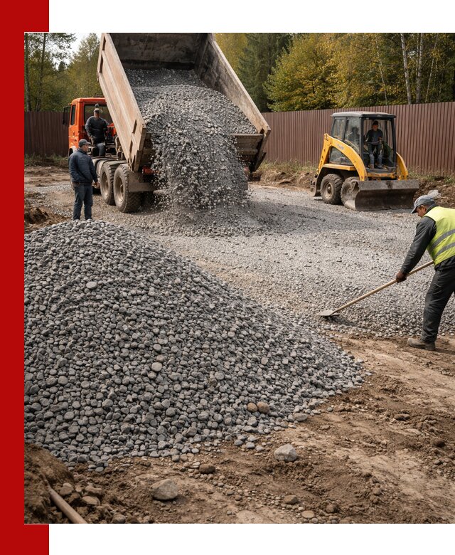 Отсыпка участка щебнем с доставкой и уплотнением в асбесте